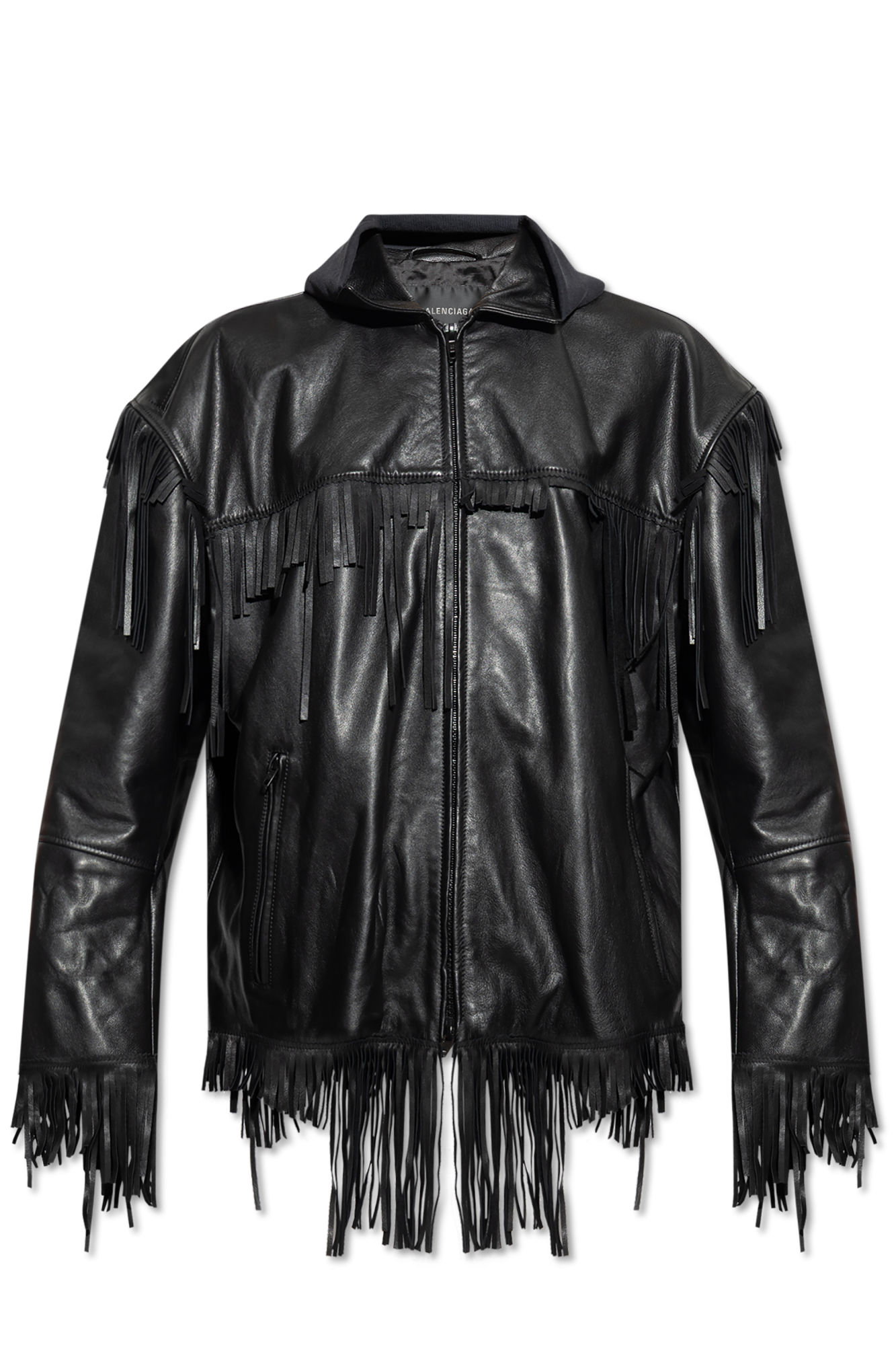Black Leather jacket with hood Balenciaga - Vitkac AS